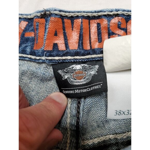 Harley Davidson Men's Jeans Medium Wash Straight Leg Boot Cut Biker Size 38x31 - Picture 10 of 16